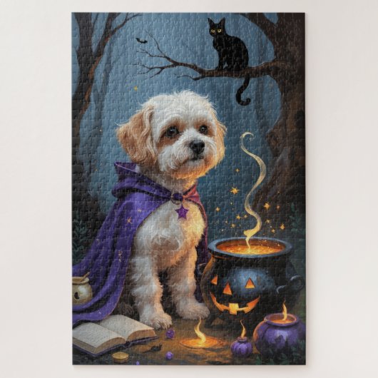 Bichon Frise Dog Whimsical Halloween Malerei Puzzle (Vertikal)