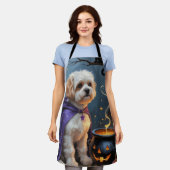 Bichon Frise Dog Whimsical Halloween Malerei Schürze (Getragen)