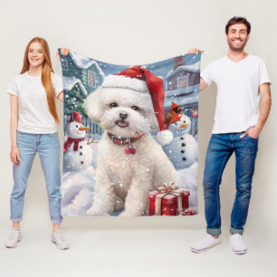 Bichon Frise Dog Winter Wonderland Weihnachtsfreud Fleecedecke