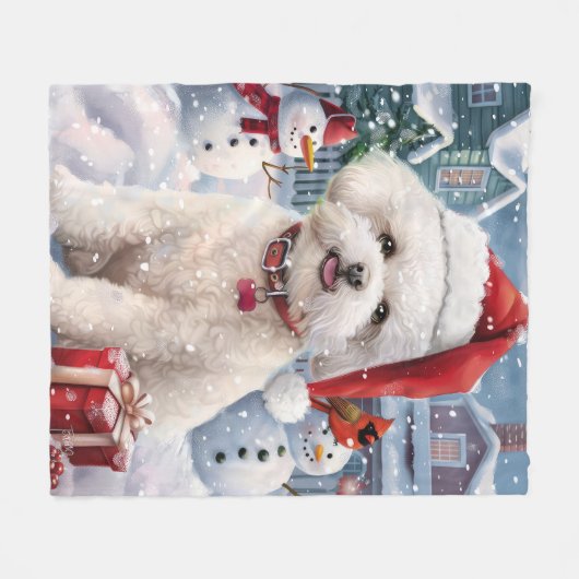 Bichon Frise Dog Winter Wonderland Weihnachtsfreud Fleecedecke (Vorderseite (Horizontal))