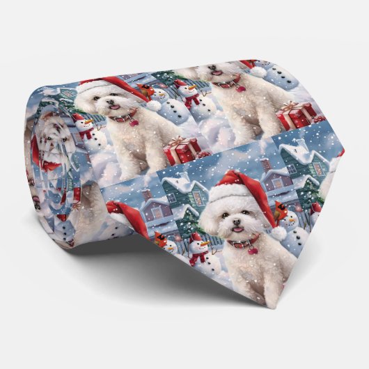 Bichon Frise Dog Winter Wonderland Weihnachtsfreud Krawatte (Gerollt)