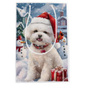 Bichon Frise Dog Winter Wonderland Weihnachtsfreud Mittlere Geschenktüte (Vorderseite)