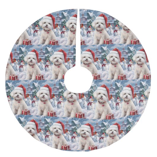 Bichon Frise Dog Winter Wonderland Weihnachtsfreud Polyester Weihnachtsbaumdecke (Vorderseite)