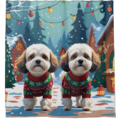 Bichon Frise Dogs Christmas Snow Holiday Duschvorhang (Vorderseite)