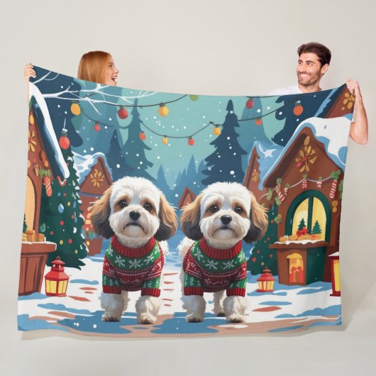 Bichon Frise Dogs Christmas Snow Holiday Fleecedecke (Beispiel)