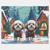 Bichon Frise Dogs Christmas Snow Holiday Fleecedecke (Vorderseite (Horizontal))