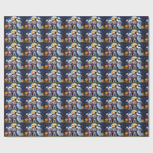 Bichon Frise Dogs Pumpkin Halloween Funny Geschenkpapier (Flach)