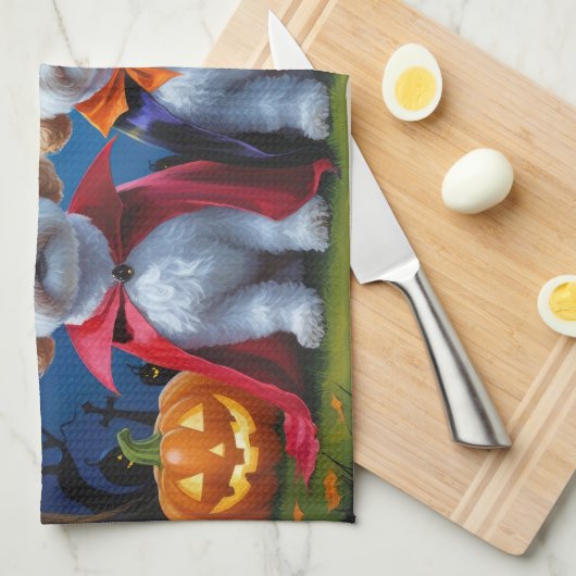 Bichon Frise Dogs Pumpkin Halloween Funny Geschirrtuch (Viertel Falte)