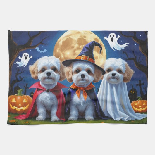 Bichon Frise Dogs Pumpkin Halloween Funny Geschirrtuch (Horizontal)