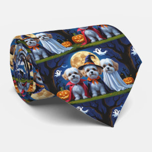Bichon Frise Dogs Pumpkin Halloween Funny Krawatte