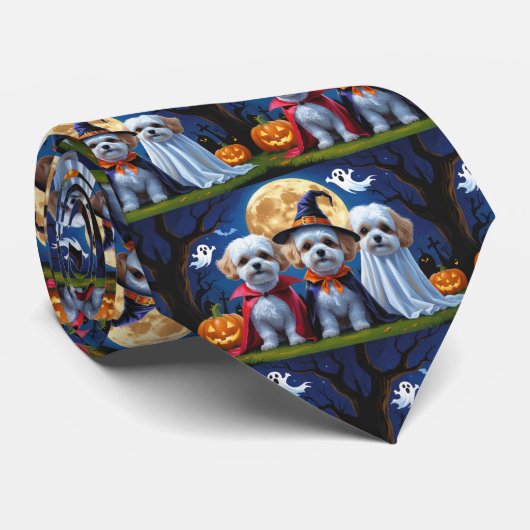 Bichon Frise Dogs Pumpkin Halloween Funny Krawatte (Gerollt)
