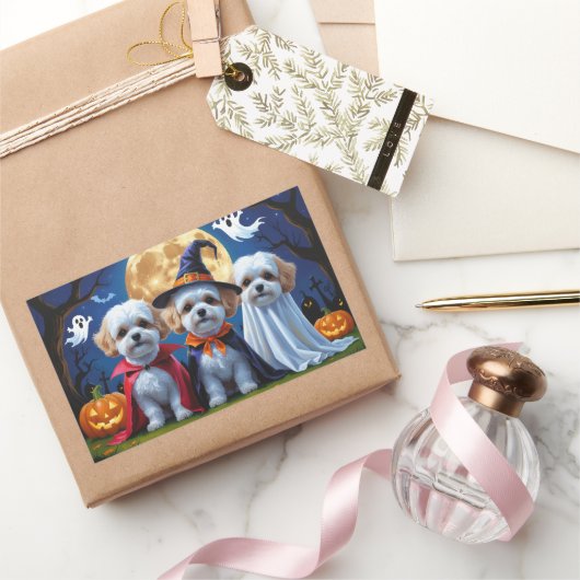 Bichon Frise Dogs Pumpkin Halloween Funny Rechteckiger Aufkleber (Schenken)