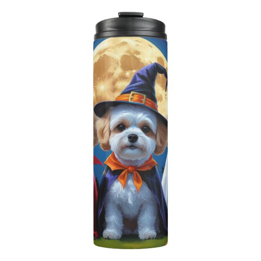 Bichon Frise Dogs Pumpkin Halloween Funny Thermosbecher (Vorderseite)