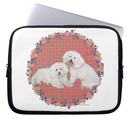 Bichon Frise Duo Kariert Laptopschutzhülle (Vorderseite)