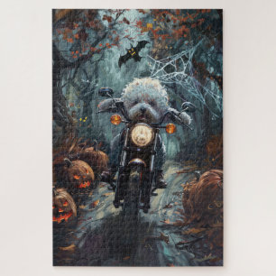 Bichon Frise fährt Motorrad Halloween Gruselig Puzzle