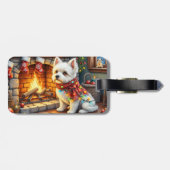 Bichon Frise Fireplace with Christmas Lights Gepäckanhänger (Rückseite horizontal)