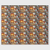 Bichon Frise Fireplace with Christmas Lights Geschenkpapier (Flach)