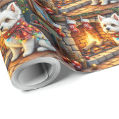Bichon Frise Fireplace with Christmas Lights Geschenkpapier (Rolleneckpunkt)