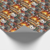 Bichon Frise Fireplace with Christmas Lights Geschenkpapier (Ecke)