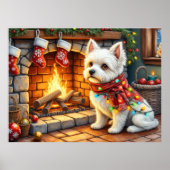 Bichon Frise Fireplace with Christmas Lights Poster (Vorne)