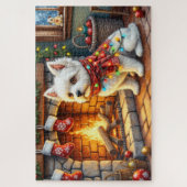 Bichon Frise Fireplace with Christmas Lights Puzzle (Vertikal)