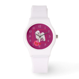 Bichon Frise Floral Fun Armbanduhr