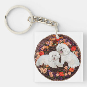 Bichon Frise Floral Schlüsselanhänger