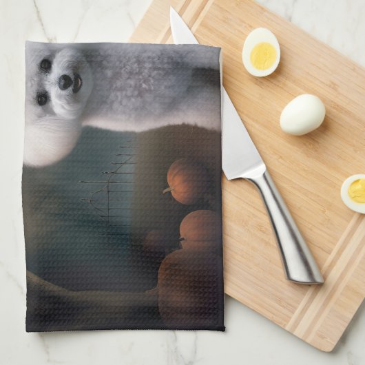 Bichon Frise Halloween Beängstigend Geschirrtuch (Viertel Falte)