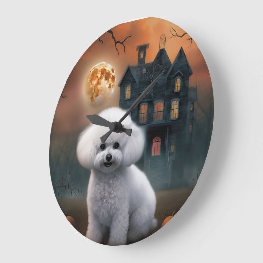 Bichon Frise Halloween Beängstigend Große Wanduhr (Winkel)