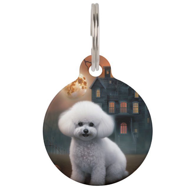 Bichon Frise Halloween Beängstigend Haustiermarke (Vorderseite)