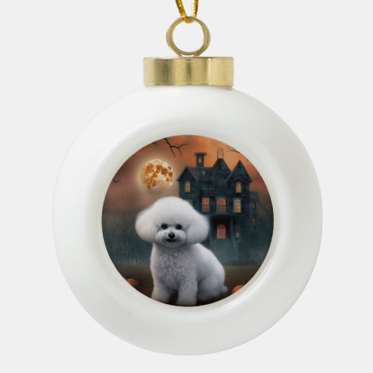 Bichon Frise Halloween Beängstigend Keramik Kugel-Ornament (Vorderseite)