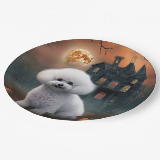 Bichon Frise Halloween Beängstigend Pappteller (Schrägansicht)
