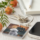 Bichon Frise Halloween Beängstigend Schlüsselanhänger (Vorderseite rechts)