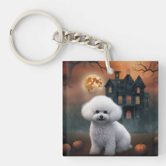 Bichon Frise Halloween Beängstigend Schlüsselanhänger (Vorderseite)