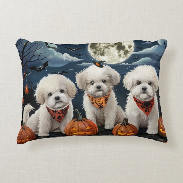 Bichon Frise Halloween Spooky Dekokissen (Vorderseite)