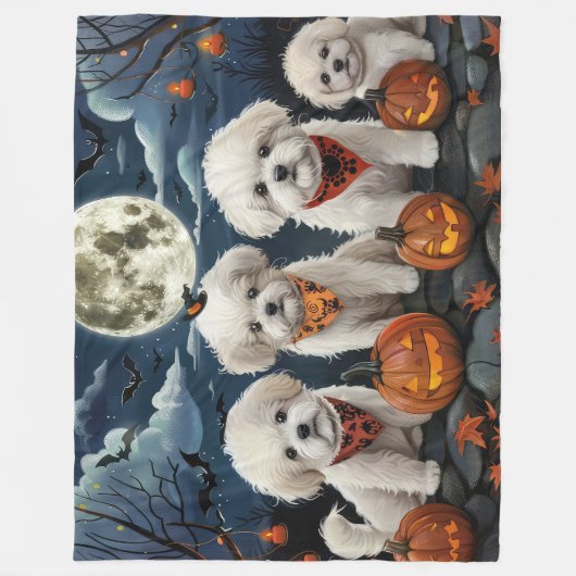 Bichon Frise Halloween Spooky Fleecedecke (Vorderseite)