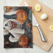 Bichon Frise Halloween Spooky Geschirrtuch (Viertel Falte)