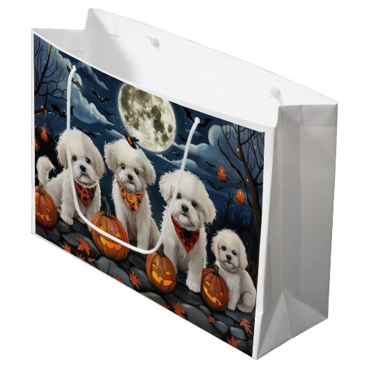 Bichon Frise Halloween Spooky Große Geschenktüte (Vorderseite Schrägansicht)
