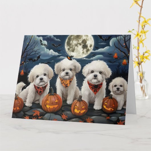 Bichon Frise Halloween Spooky Karte (Gelbe Blume)