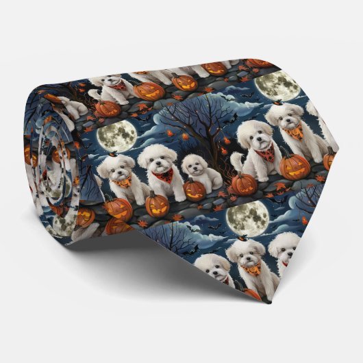 Bichon Frise Halloween Spooky Krawatte (Gerollt)