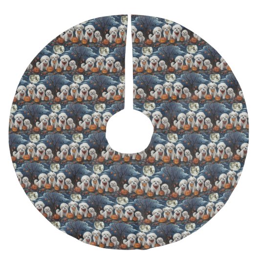 Bichon Frise Halloween Spooky Polyester Weihnachtsbaumdecke (Vorderseite)