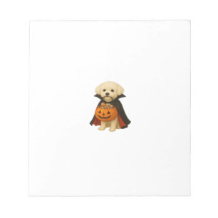 Bichon Frisé Halloween-Vampir-Welpe mit Kürbis-Kor Notizblock