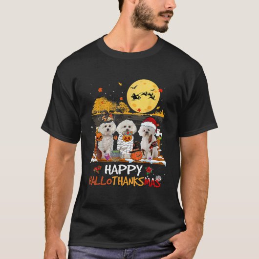 Bichon Frise Happy Hallothanksmas Halloween Danke T-Shirt (Vorderseite)
