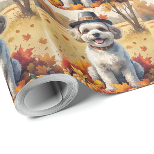 Bichon Frise Herbst lässt Erntedank Art Geschenkpapier (Rolleneckpunkt)