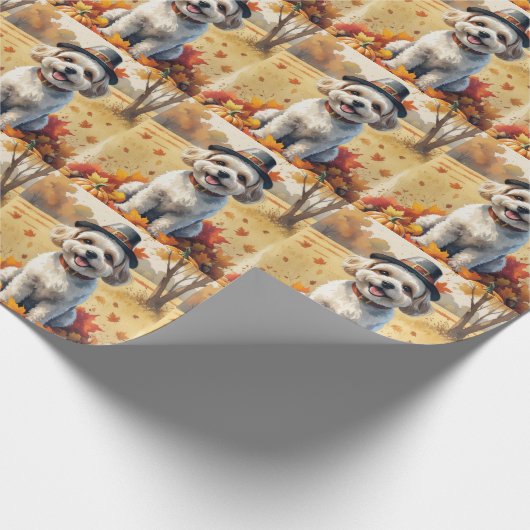 Bichon Frise Herbst lässt Erntedank Art Geschenkpapier (Ecke)