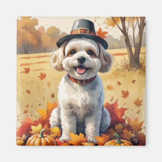 Bichon Frise Herbst lässt Erntedank Art Magnet (Vorne)