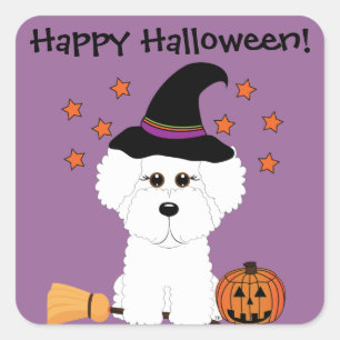 Bichon Frise Hexe Anpassbare Halloween-Aufkleber Quadratischer Aufkleber
