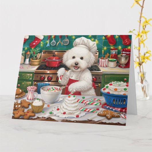 Bichon Frise Holiday Baking: Festliche Weihnachten Karte (Gelbe Blume)