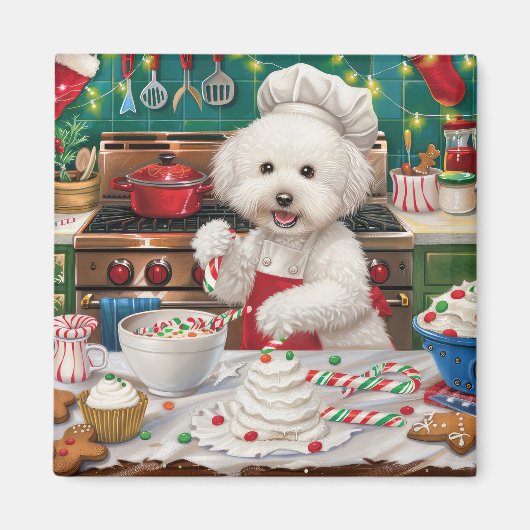 Bichon Frise Holiday Baking: Festliche Weihnachten Magnet (Vorne)