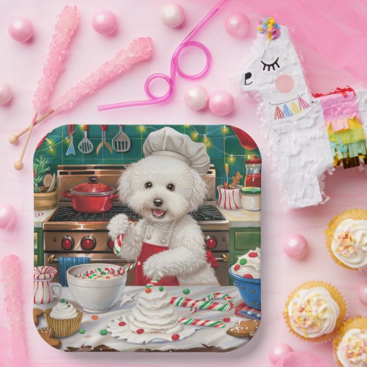 Bichon Frise Holiday Baking: Festliche Weihnachten Pappteller (Party)